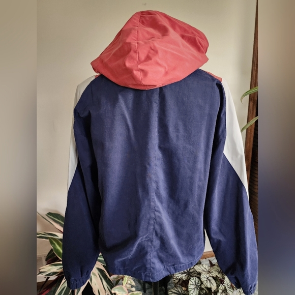 Forever 21 retro zip up windbreaker, navy, coral, small - Picture 4 of 6